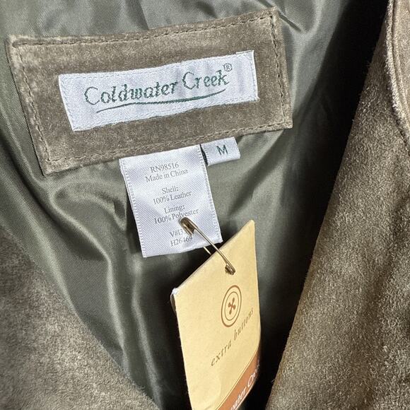 Women's Olive Green Suede Leather Jacket Size Medium Button Front Western Rodeo - Picture 4 of 7